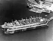 Aerial view of USS Jason (AV-2) in dry dock Dewey, 8 March 1932
