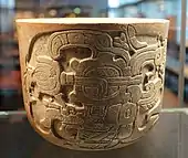 Relief vase with head of aquatic serpent, Chocholá style, Yucatan, Late Classic (Ethnologisches Museum, Berlin)