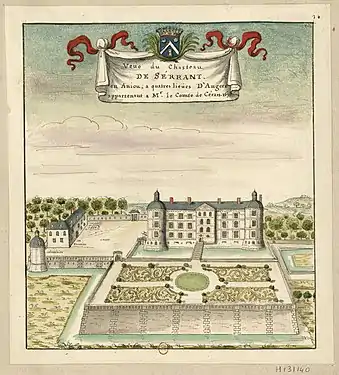 View of the château de Serrant from the garden side in 1695, drawing by Louis Boudan