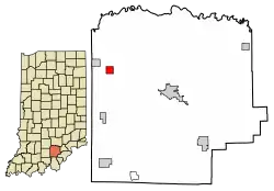 Location of Campbellsburg in Washington County, Indiana.