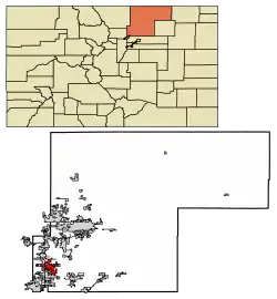 Location of the Town of Firestone in Weld County, Colorado.