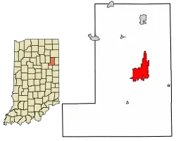 Location of Bluffton in Wells County, Indiana.