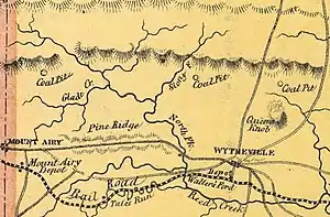 Old map showing railroad line and two communities