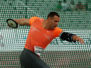 Image 25Zoltán Kővágó preparing to spin and throw the discus (from Track and field)