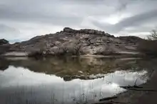 One of the large "tanks" in Hueco Tanks State Park & Historic Site in the low mountains above El Paso, Texas.