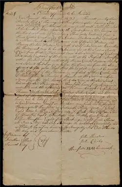 Purchase deed from November 29, 1652, for Old Dartmouth.